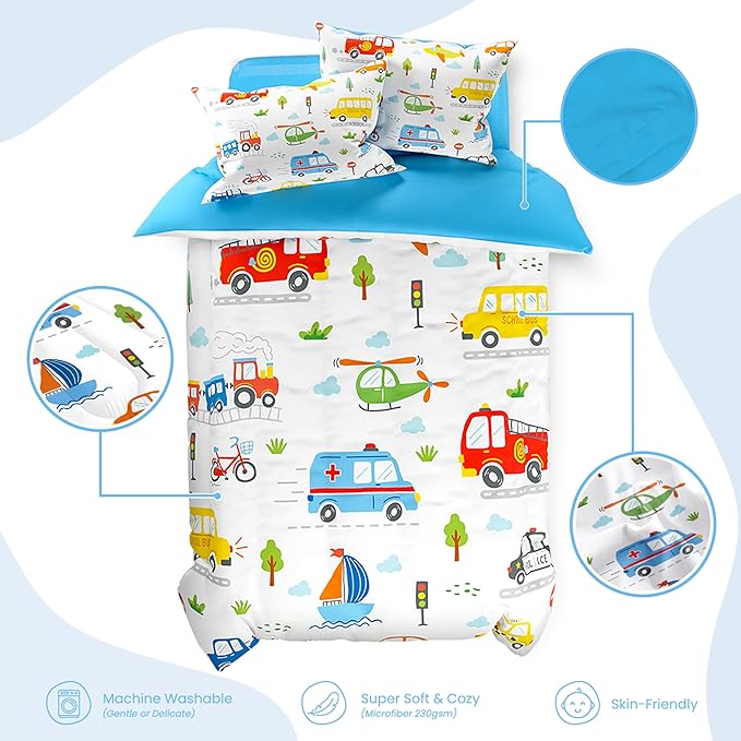 SANDJEST Transportation Duvet Cover Sets Full Size for Kids Boys, Incude 1 Polyester Comforter Cover 80x90 Inches and 2 Pillowcases 20x26 Inches, Comforter Not Included, Gift for Christmas Birthday