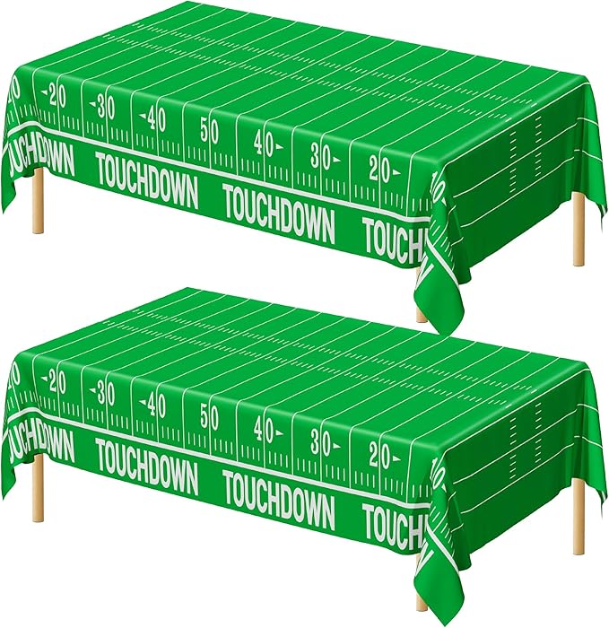 QZYL Football Party Decorations - 2PCS Touchdown Tablecloths, Disposable Tablecloths, Plastic Table Cover, Touchdown Theme Table Runner for Game Day, Birthday Party Supplies