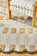 Hand-Tufted Wool Rug with Scalloped Edges, Light Blue Plaid Pattern, Cozy Soft Area Rug for Living Room, Bedroom, and Nursery, Handmade Modern Accent Rug (Blue, 4X7 FEET)