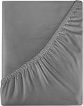 Royale Linens 400 Thread Count 100% American Grown Cotton Fitted Sheet Full Size - All Around Elastic Fitted Sheets - Luxury Sateen Weave - Snug Fit Bottom Sheet Fit Up to 16 Inch (Full,Spanish Slate)