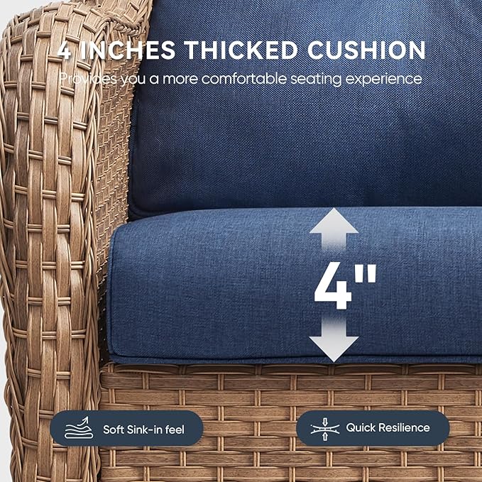 Outdoor Rattan Chair Cushions 2 Packs - Outside Durable Thick Replacement Back and Seat Cushion 22x24 with Zipper Cover for Patio Glider Rocking Chairs Loveseat Couch – Blue/Regular