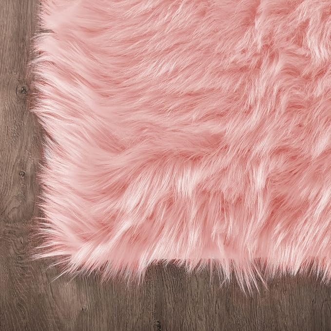 Latepis Pink 2x3 Faux Fur Rug for Bedroom Decor for Teen Girls Throw Fuzzy Fluffy Furry Sheepskin Rug for Sofa Cushion Luxury Home Décor Rectangle