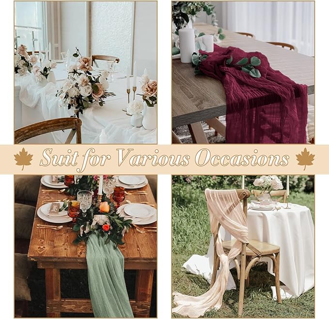 Burgundy Cheesecloth Table Runner 10FT Boho Rustic Sheer Cheese Cloth Table Runners 120 Inch Gauze Table Decorations for Wedding Party Bridal Shower Birthday Home Decor