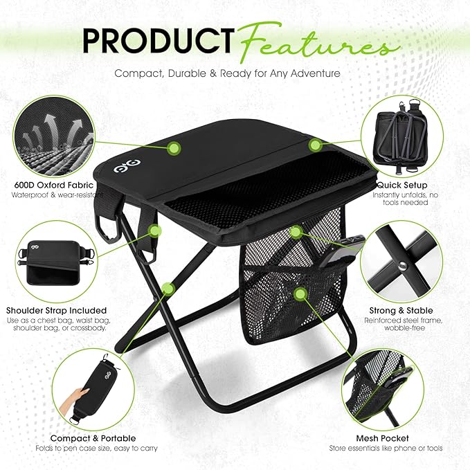 Camping Stool Upgraded Foldable Stool, Aluminum Alloy Bracket, 6 Ways to Carry Portable outdoorfolding Chair with Pocket for Queuing, Fishing,Hiking Tours, BBQ, Parties, Outdoor Camping Accessories