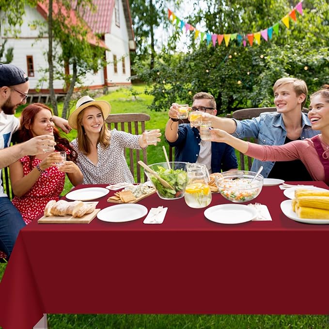 32 Pack Maroon Plastic Tablecloth for Rectangle Tables, Premium Decorative Burgundy Disposable Table Cloths for Parties, Rectangle Party Table Cover for Birthday Anniversary Graduation, 54x108 Inch