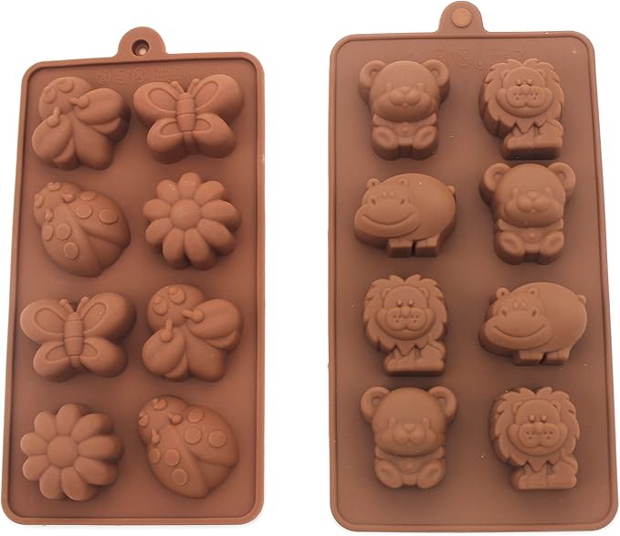 Non-stick Candy Jelly Molds, Chocolate Molds, Soap Molds, Silicone Baking Molds - Forest Cute Theme Happy Bear, Lion, Hippo - More Fun, Party Decor Set, Set of 2 (Animal)