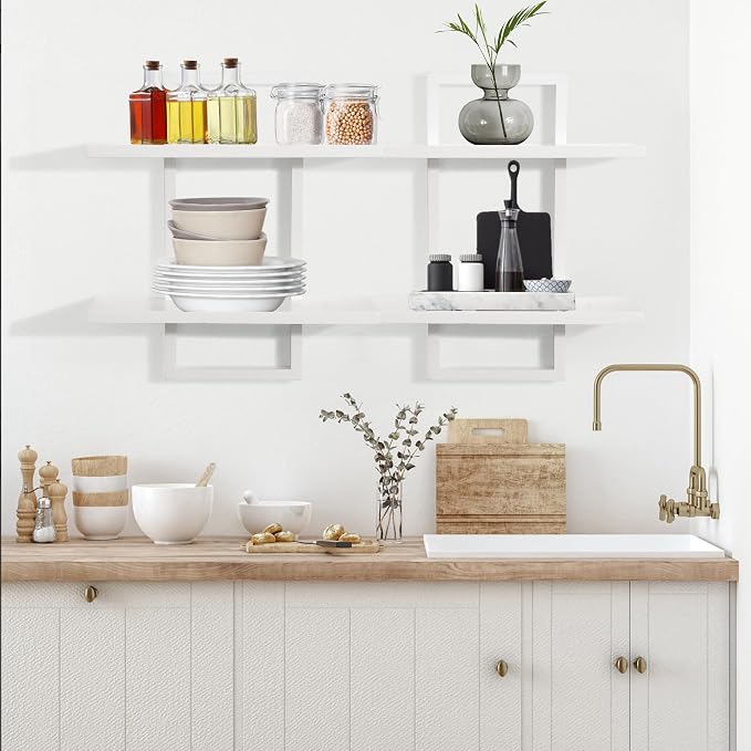 PHOENANCEE Floating Shelves for Wall, Display Hanging Shelf Set of 2, Modern