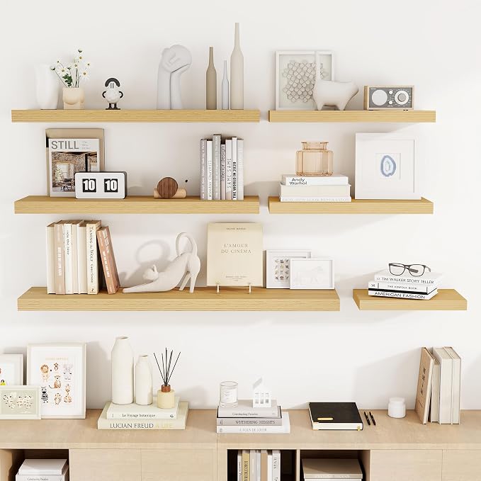 Acovy 24 Inch Floating Shelves, 3D Textured Wood Grain, Wooden Shelves