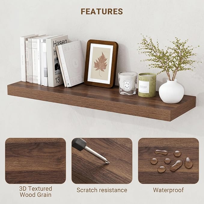 Acovy 24 Inch Floating Shelves, Wooden Shelves