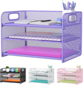 Samstar 3 Tier Purple Letter Tray Paper Organizer with Handle, Mesh Desk Organizer Paper Sorter File Rack Shelves, Purple