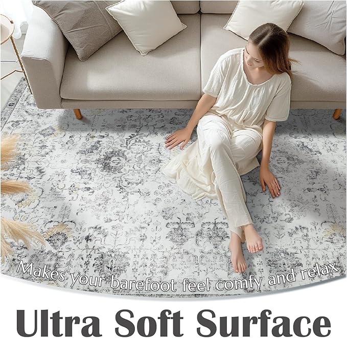 jinchan Kalen Area Rug 3x5 Washable Entryway Rug Soft Door Mat Vintage Indoor Entrance Thin Retro Distressed Carpet Grey Floral Country Boho Non Slip Doormat Bathroom Kitchen Bedroom