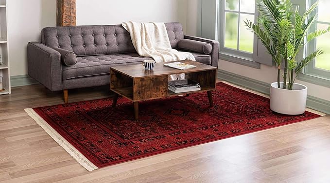 Unique Loom Tekke Collection Area Rug - Sheibani (4' 1" x 6' 1" Rectangle Red/Black)