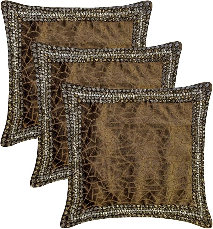 The HomeCentric King/Queen/Twin Brown Decorative Bed Runner Twin 53"x18" Bed Runner Without Pillow Cover, Border, Crystal, Cut Velvet, Mosiac Pattern Bed Scarf on Velvet Fabric - Velvet Fusion