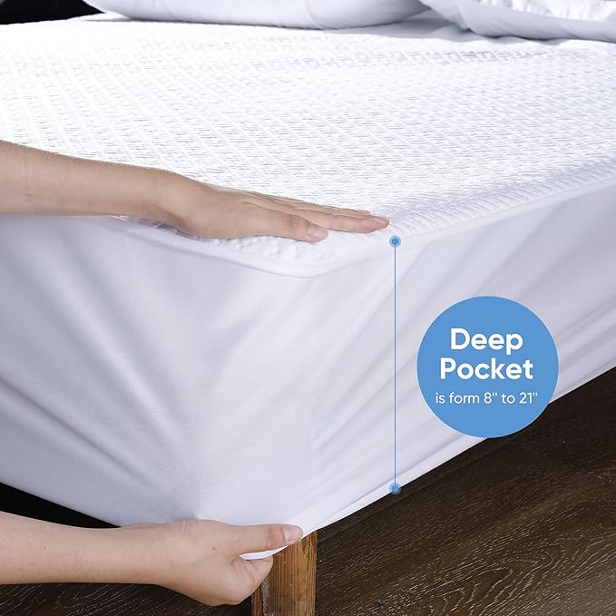 Hanherry 100% Waterproof Mattress Protector Twin XL Size, Mattress Cover 3D Air Fabric Cooling Mattress Pad Cover Smooth Soft Breathable Noiseless, 8''-21'' Deep Pocket