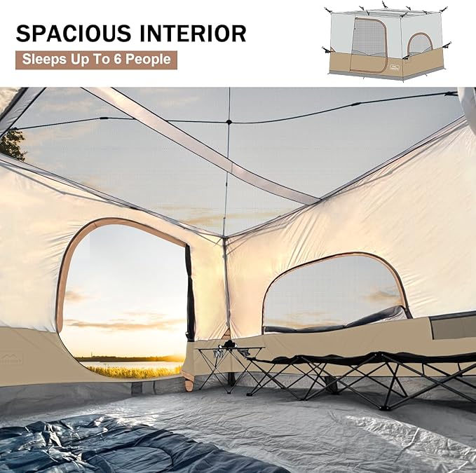 KAMPKEEPER Camping Inner Tent for Pop Up Canopy, Converts 10'x10' Straight Leg Canopy into Camping Tent–Fully Vented Roof(Top & Frame NOT Included) (Khaki, Classic)