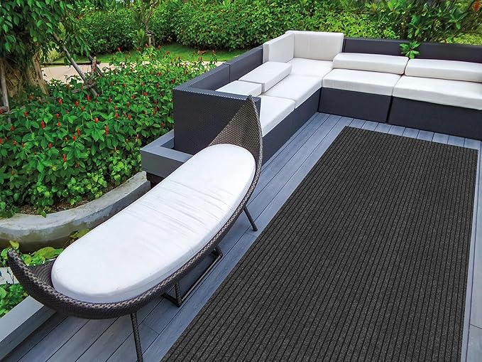 Ottomanson 2'7" x 43' Hallway Runner with Scraper Pile - Extra Durable Non-Slip Rug Mat for Indoor & Outdoor Use - Ideal for Kitchen, Entryway & Garage - High-Traffic Carpet, Black