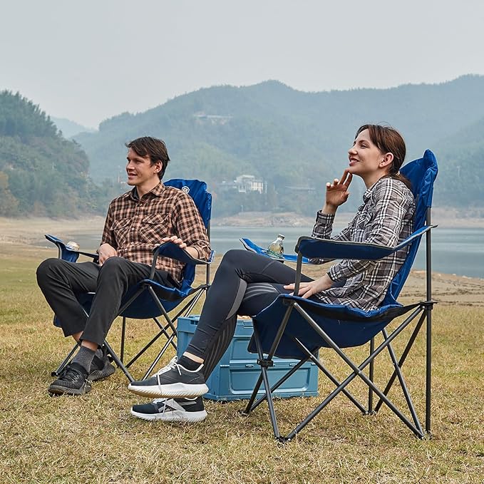 EVER ADVANCED Folding Camping Chair with High Back Padded 2 Pack Oversized Portable Lawn Chairs Lightweight Sturdy Steel Foldable Outdoor Camp Chair for Adults,Grey