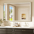 Keonjinn 55" x 36" Brushed Nickel Bathroom Vanity Mirror, Safe Tempered Glass with Beveled Edge, Aluminum Alloy Frame Square Corner, Anti-Rust, Large Rectangular Silver Bathroom Mirrors for Over Sink