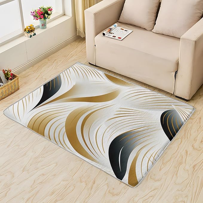 Elegant Wave Design Rug, 3x4 Rug, Abstract Rugs for Entryway, Modern Small Area Rug, Washable Rug Non Slip Soft Indoor Carpet, Kids and Pets Friendly, Elegant Wave Design Home & Room Decor