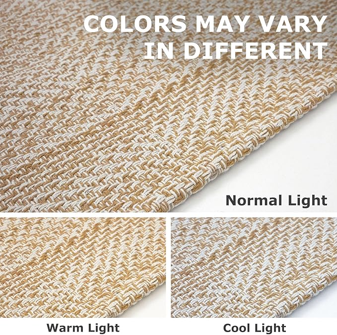 IOHOUZE Washable Runner Rug 2x10 Non Slip Rubber Backed Long Hallway Runner Entryway Runner Indoor, Kitchen Rugs Woven Cotton Floor Carpet for Hall Entrance, Warm Beige/Orange/Apricot