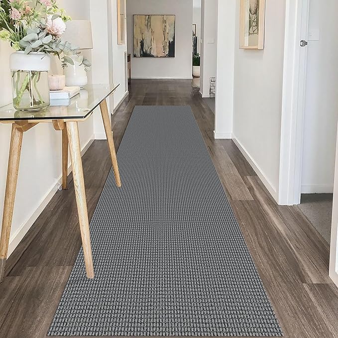 IOHOUZE Washable Runner Rug 2x10 Non Slip Rubber Backed Long Hallway Runner Entryway Runner Indoor, Kitchen Rugs Woven Cotton Floor Carpet for Hall Entrance, Dark Grey