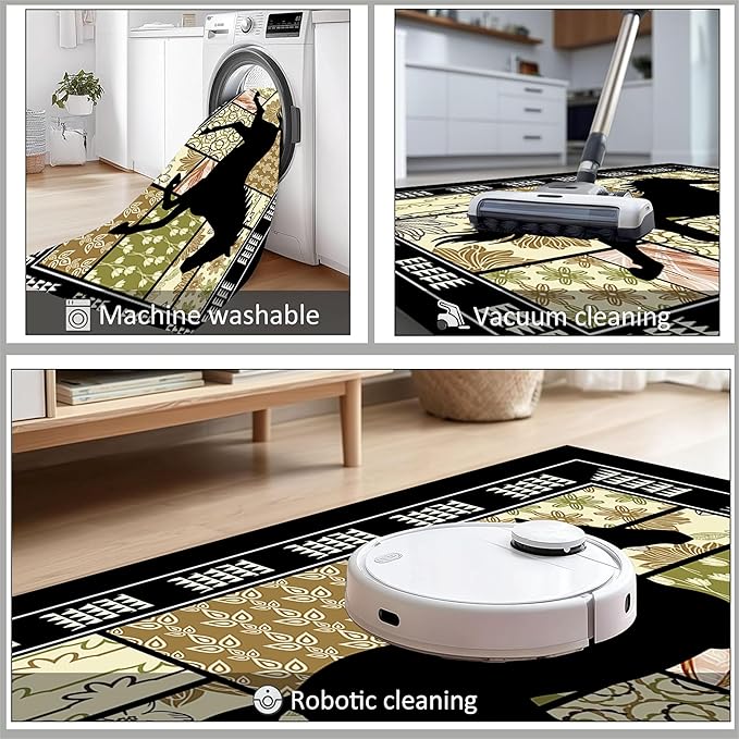 Western Horse Print Rugs 7x9ft,Boho Floral Area Rug, Botanical Print Low Pile Carpet, Stain-Resistant & Machine Washable Non-Slip Mat for Living Room, Bedroom, Dining Room