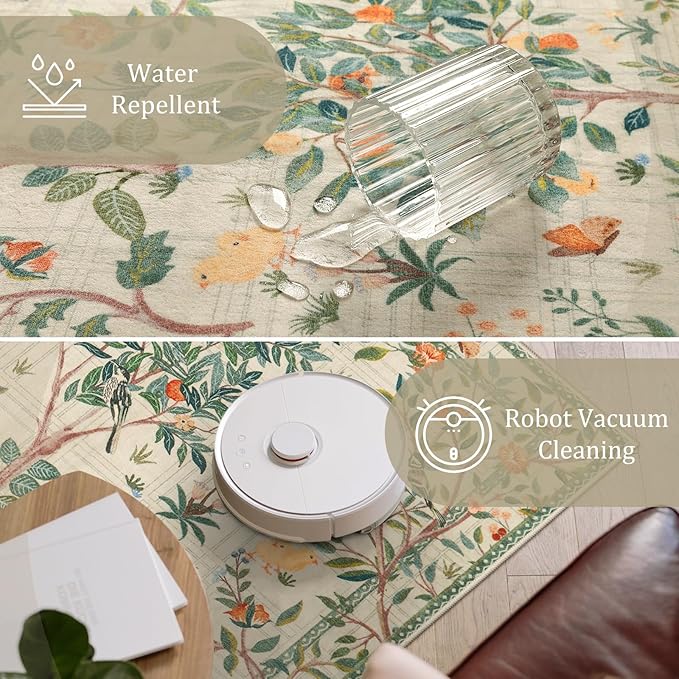 Morebes Washable Rug Runners for Hallways Non Slip 8 ft, Boho Floral Kitchen Sage Green Runner Rug, Soft Flower Botanical Indoor Throw Carpet for Entry Entrance Bedroom Laundry Room