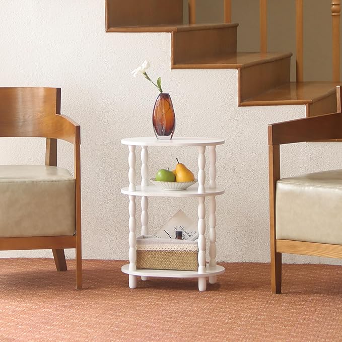 MaxSmeo White Side Table, 3-Tier Small Oval End Table, Modern Night Stand Wood
