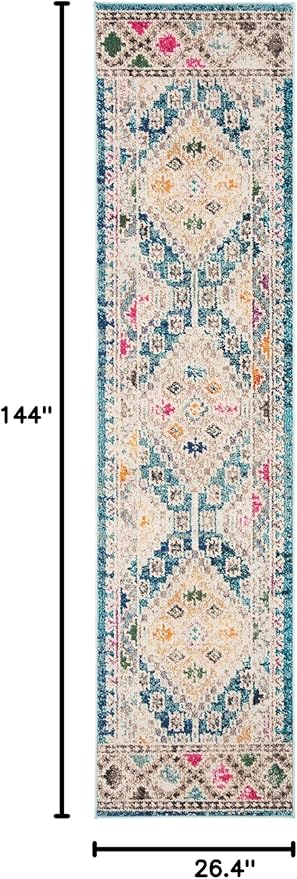 SAFAVIEH Madison Collection Runner Rug - 2'2" x 12', Dark Blue & Yellow, Boho Diamond Distressed Design, Non-Shedding & Easy Care, Ideal for High Traffic Areas in Living Room, Bedroom (MAD418N)