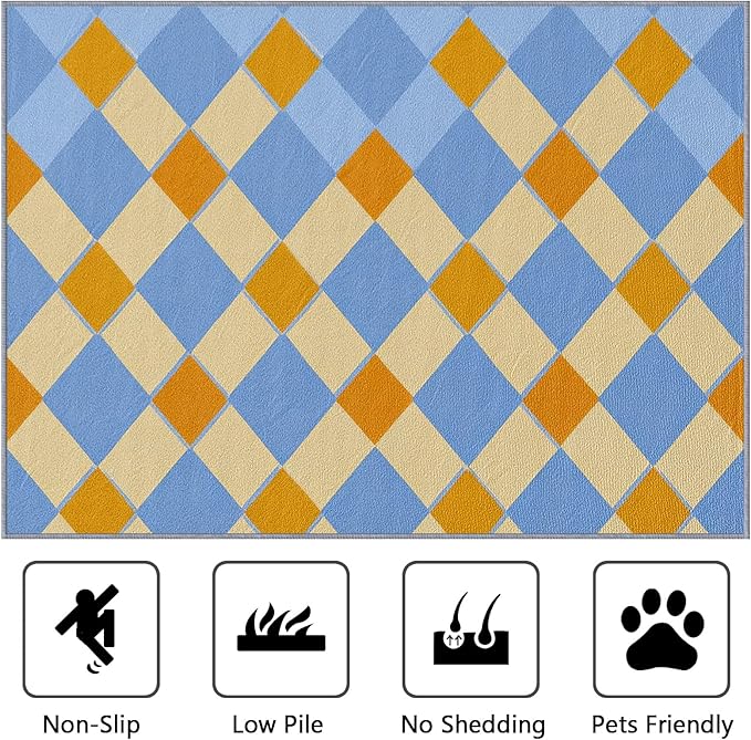 Checkerboard Rug for Entryway Indoor - 3x4ft - Retro Geometric Washable Non Slip Low Pile Small Rug for Bedroom, Checkerboard Carpets Room Decor & Gifts