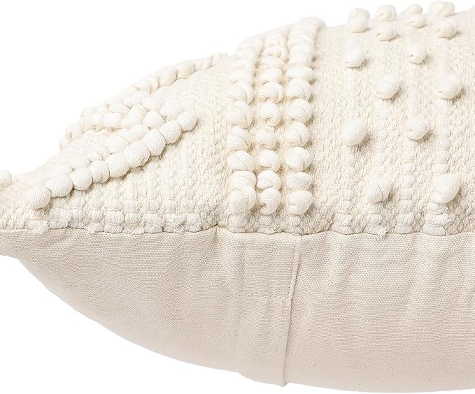 REDEARTH · Boho Textured Throw Pillow Cushion Covers - Woven Tufted Decorative Farmhouse Cases Set for Couch - Bed - Chair - Dining - Patio - Outdoor - 100% Cotton (18"x18" - Natural) Pack of 2