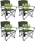Folding Camping Chairs for Adults Heavy Duty Plus Size Camping Chairs 400 lb Steel Frame Metal Arm Lawn Chairs with Cup Holder, Extra Large Camp Chair for Outdoor Sports, Green 4 Pack (2 Pack x 2)