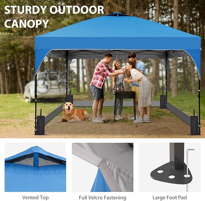 10x10 FT Pop Up Canopy with 4 Clear PVC Sidewalls, Instant 1-Button Push Canopy Tent for Outdoor Activities & Events
