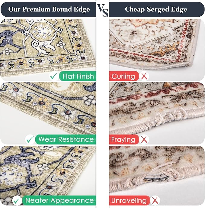 PURRUGS Vintage Farmhouse Boho Throw Rug 3x5 ft, Non-Slip Machine Washable Rug, Accent Oriental Area Rug for Entryway, Kitchen, Bedroom, Living Room and Dining Room, Taupe/Vanilla