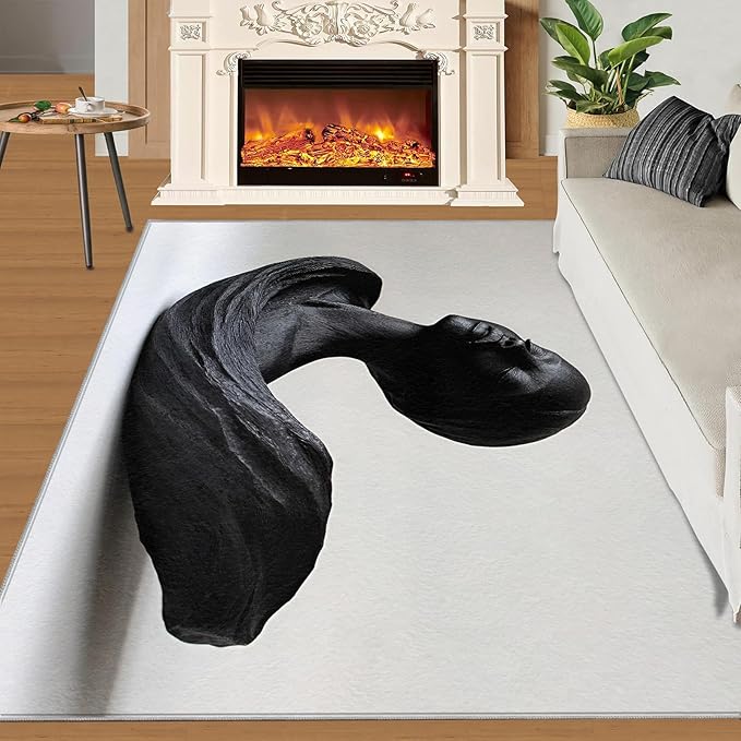 4x6 Sculpture Art Cafe Rug - 3D Portrait Rugs for Bedroom Aesthetic, Female Bust Soft Comfortable Non-Slip for Offie Bedroom Study Boy Girl Room Hotel Dorm