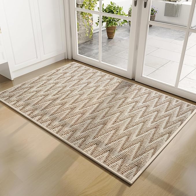 Indoor Door Mat 17x30, Dirt Resistant & Absorbent Doormat for Entryway Inside, Non-Slip Rubber Backing Front Door Mat Indoor Entrance, Low-Profile, Washable, Brown