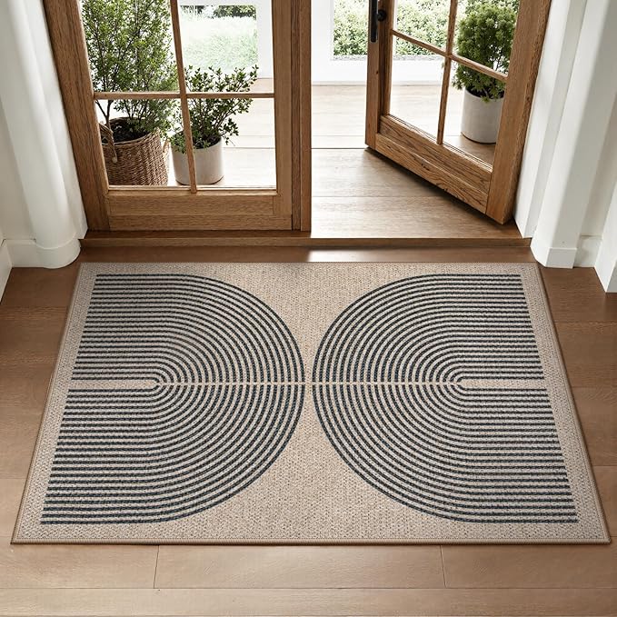 Lahome Rainbow Easy Jute Rug, 2x3 Farmhouse Kitchen Rugs Non Slip Washable Entryway Rug, Neutral Non Slip Non Shedding Low Pile Indoor Outdoor Door Mats for Porch Foyer