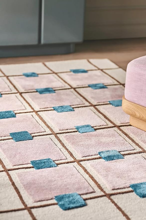 Greer Wool Area Rug - Chic Hand-Tufted Mauve, Blue, and Beige Design for Stylish Home Decor (3x5 Ft)