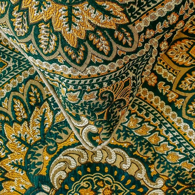 The HomeCentric King/Queen/Twin Green Designer Full 68"x18" Bed Runner with One Pillow Cover, Damask, Tassels & Tapestry Bed Scarf on Jacquard Fabric - Damask Tapestry