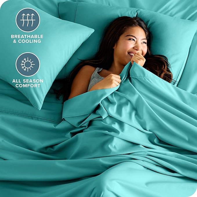 Bare Home Twin XL Sheet Set - College Dorm Size - Luxury 1800 Ultra-Soft Microfiber Twin Extra Long Bed Sheets - Deep Pockets - Easy Fit - Extra Soft - 3 Piece Set - Bed Sheets (Twin XL, Turquoise)