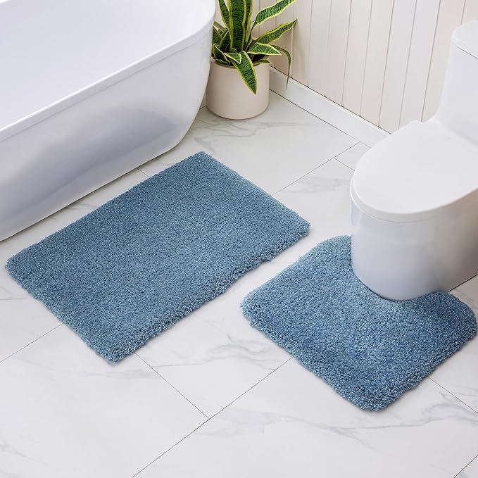 Blue Bathroom Rug 24x36 Non Slip Fluffy Bath Mat for Bathroom Floor Washable Plush Luxury Bath Rug for Tub Soft Shaggy Absorbent Shower Sink Mat