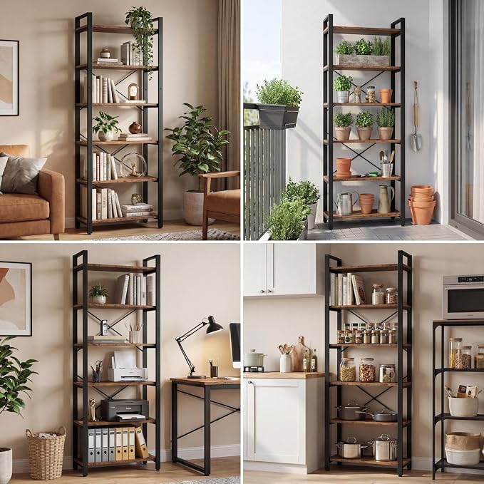 IRONCK Bookshelf 6-Tier Ladder Shelf 110lbs Display Shelf Vintage Industrial