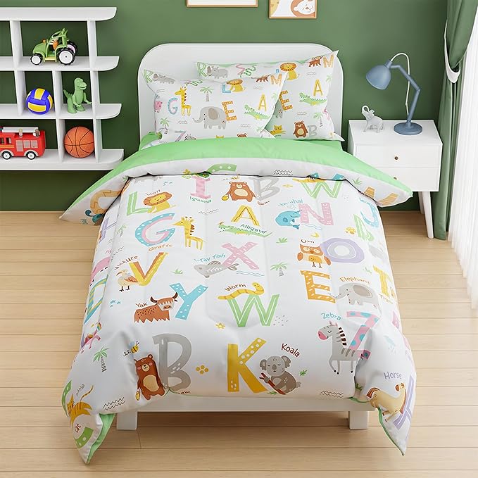 SANDJEST Alphabet Duvet Cover Sets Twin Size for Kids Boys Girls, Include 1 Polyester Comforter Cover 68x86 Inches and 1 Pillowcase 20x26 Inches, Comforter Not Included, Gift for Christmas Birthday