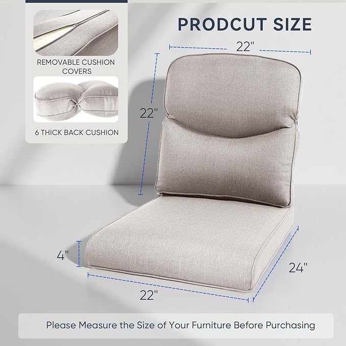 Outdoor Chair Cushions for Patio Furniture - 1 Pack Outside High Back Comfortable Thickened Pillow 22x24 with Zipper Cover for Wicker Rocking Swivel Chairs Loveseat Sofa – Beige/Crescent