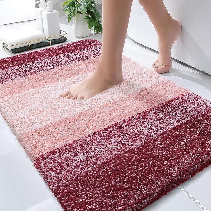 OLANLY Bathroom Rugs Mat 30x20, Extra Soft Absorbent Microfiber Bath Rugs, Rubber Backing, Quick Dry, Machine Washable Bath Mats for Bathroom Floor, Tub and Shower, Home Decor Accessories, Red