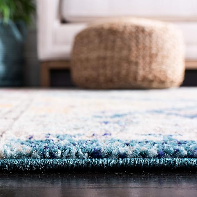 SAFAVIEH Madison Collection Area Rug - 5' x 7', Dark Blue & Yellow, Transitional Design, Slip Resistant & Stain Resistant, Ideal for High Traffic Areas in Living Room, Bedroom & Dining Room