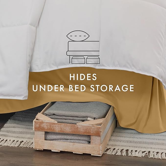 Linen Market Bed Skirt - Ultra Soft Microfiber - Easy Fit with 14 Inch Tailored Drop - Hotel Quality, Shrinkage & Fade Resistant - Bed Cover - Queen Bed Set - Bedroom Décor - (Queen, Gold)