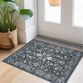KILOCOCO Moroccan Small Area Rug 2x3 Entryway Rugs Printed Vintage Floral Washable Rug Non-Slip Kitchen Rug Indoor Door Mat, Accent Throw Small Rugs for Laundry Room Bedroom Entrance, Navy/Charcoal