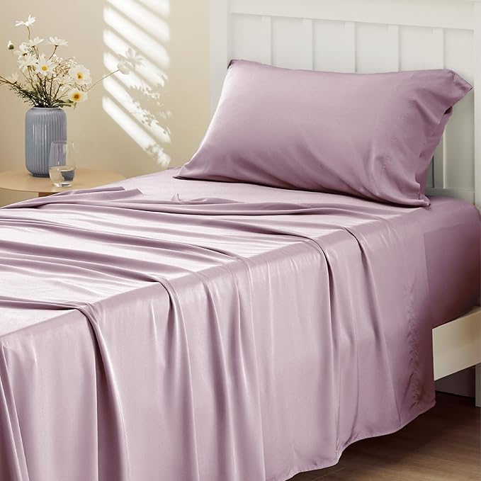 Bedsure Cooling Sheets Twin, Rayon Derived from Bamboo, Breathable & Soft Twin Sheets Set, Deep Pocket Up to 16 Inches, Hotel Luxury Silky Bedding for Hot Sleepers, Lavender