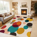 Mid Century Modern Rugs for Home Decor, 5x8 ft, Boho Geometric Circle Area Rugs for Living Room, Soft Non Slip Washable Abstract Geometry Carpet Bedroom Decorations Dt-Ghf-19
